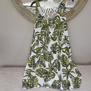 Tropical Leaf Print Sleeveless Dress